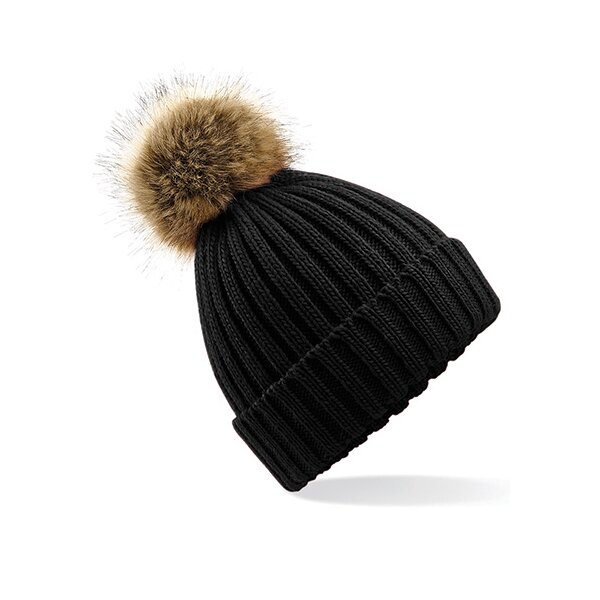 Faux Fur Pop Pom Chunky Beanie