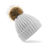 Faux Fur Pop Pom Chunky Beanie