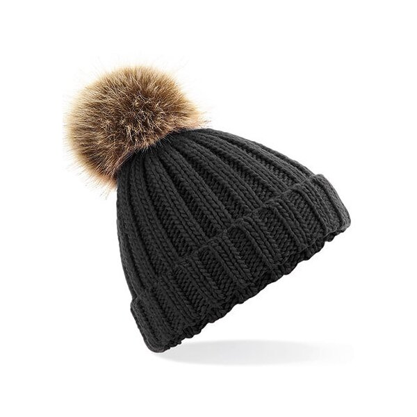 Junior Faux Fur Pom Pom Chunky Beanie