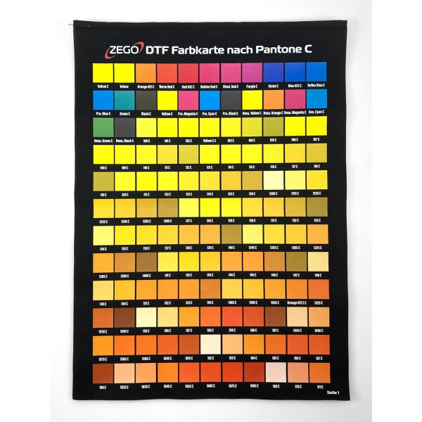DTF Farbkarte Pantone schwarzer Stoff
