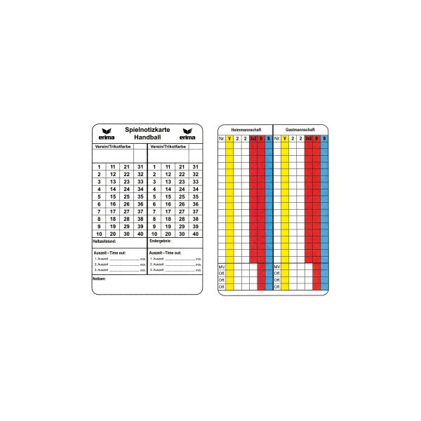 Spielnotizkarten Handball