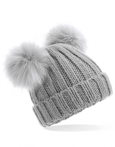 Junior Faux Fur Double Pom Pom Beanie - CB414B - Beechfield