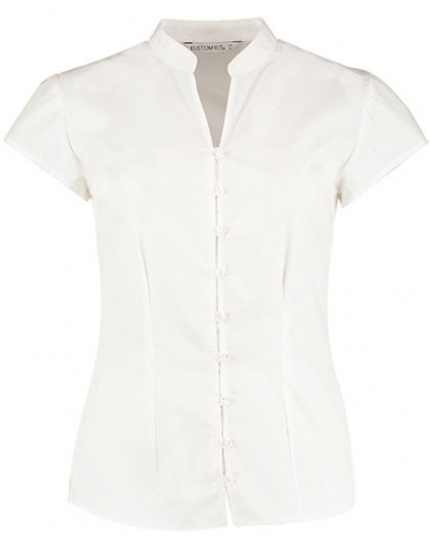 Tailored Fit Poplin Contintental Blouse Mandarin Collar Cap Sleeve - K727 - Kustom Kit