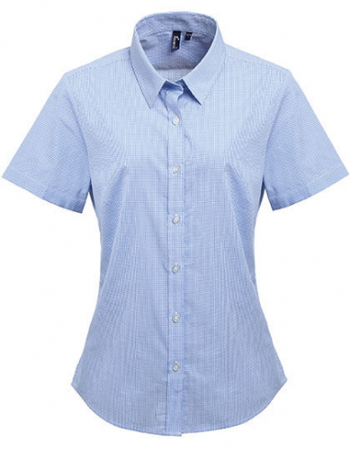 Women´s Microcheck (Gingham) Short Sleeve Cotton Shirt - PW321 - Premier Workwear