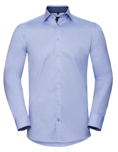 Men´s Long Sleeve Tailored Contrast Herringbone Shirt  - Z964 - Russell Collection
